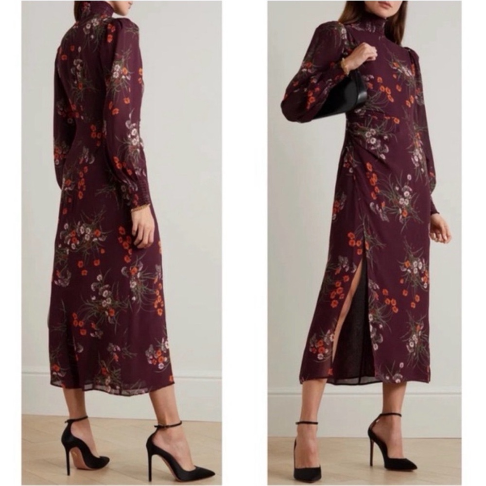 Reformation Aude Long-Sleeve Dress in Red Wine Floral